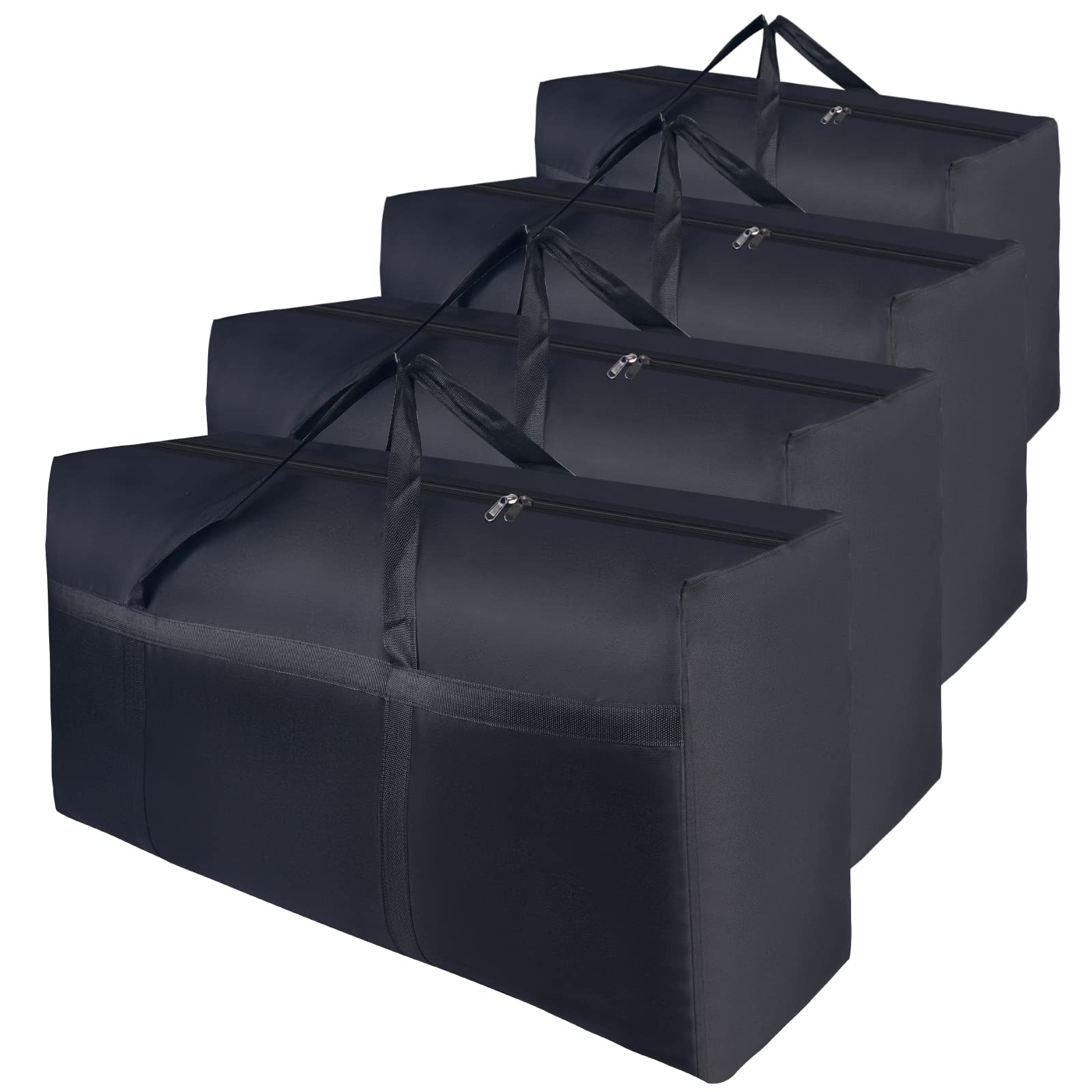 4 Pack 100L Large Clothes Storage Bag with Zips Extra Strong 600D Oxford Fabric Big Bag Moving Bags for Duvet, Laundry, House Garden Underbed Storage, Black No-Smell