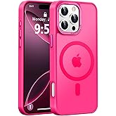 Newfuture Designed for iPhone 16 Pro Max Case with Magnetic [13 FT Military Drop Protection] [Compatible with Magsafe] Slim Translucent Matte Shockproof with Anti-Fingerprint Phone Case, Hot Pink