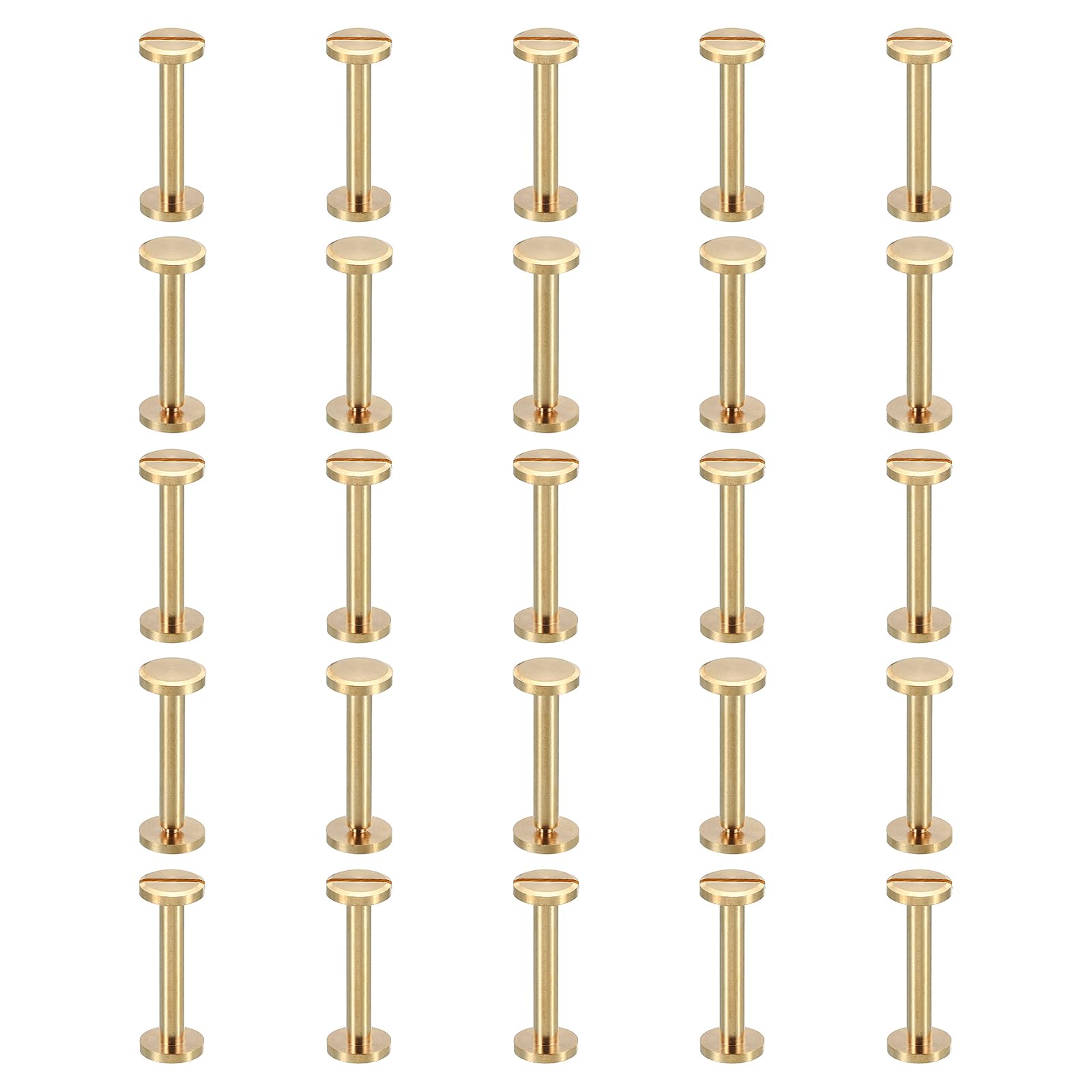 PATIKIL 25 Sets Chicago Screws, M4x30mm Chicago Screw Slotted Binding Post Screw Bolts Rivets Brass Fasteners Connectors for Leather Belt Scrapbook Photo Albums
