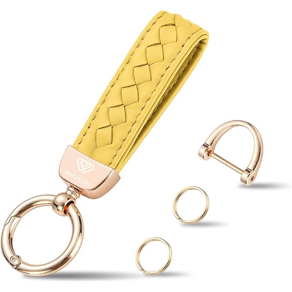 Genuine Leather Car Keychain, Handmade Knit Sheepskin Key