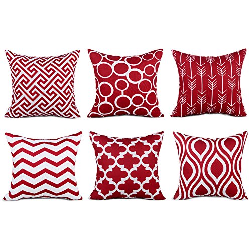 Top Finel 100% Durable Canvas Square Decorative Throw Pillows Cushion Covers Pillowcases For Sofa ,Set of 6 ,1818 Inch-Wine