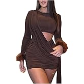 SweatyRocks Women's Draped Long Sleeve Cut Out Mini Dress Crew Neck Ruched Bodycon Party Club Dress