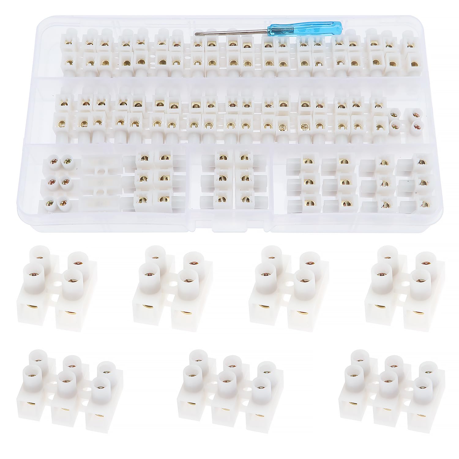 YIXISI 50 PCS 10A Terminal Block Strip, Dual Rows Terminal Block, 2/3 Way Electrical Terminal Blocks, Chocolate Terminal Blocks, with Screwdriver, for Wiring Cable