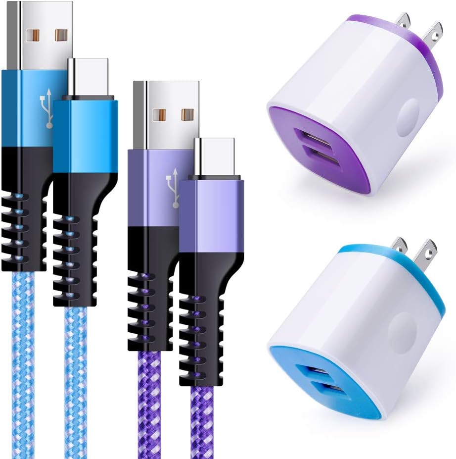 C Charger with Plug, USB Dual Wall Charger Travel Block Cube with Quick Charge Type C Cord 2 Pack Compatible for Samsung Galaxy S20 S10e S10+ S9 S8,Note 10 9 8, LG Stylo 6 5 4 G8 G7 V40 V35 ThinQ