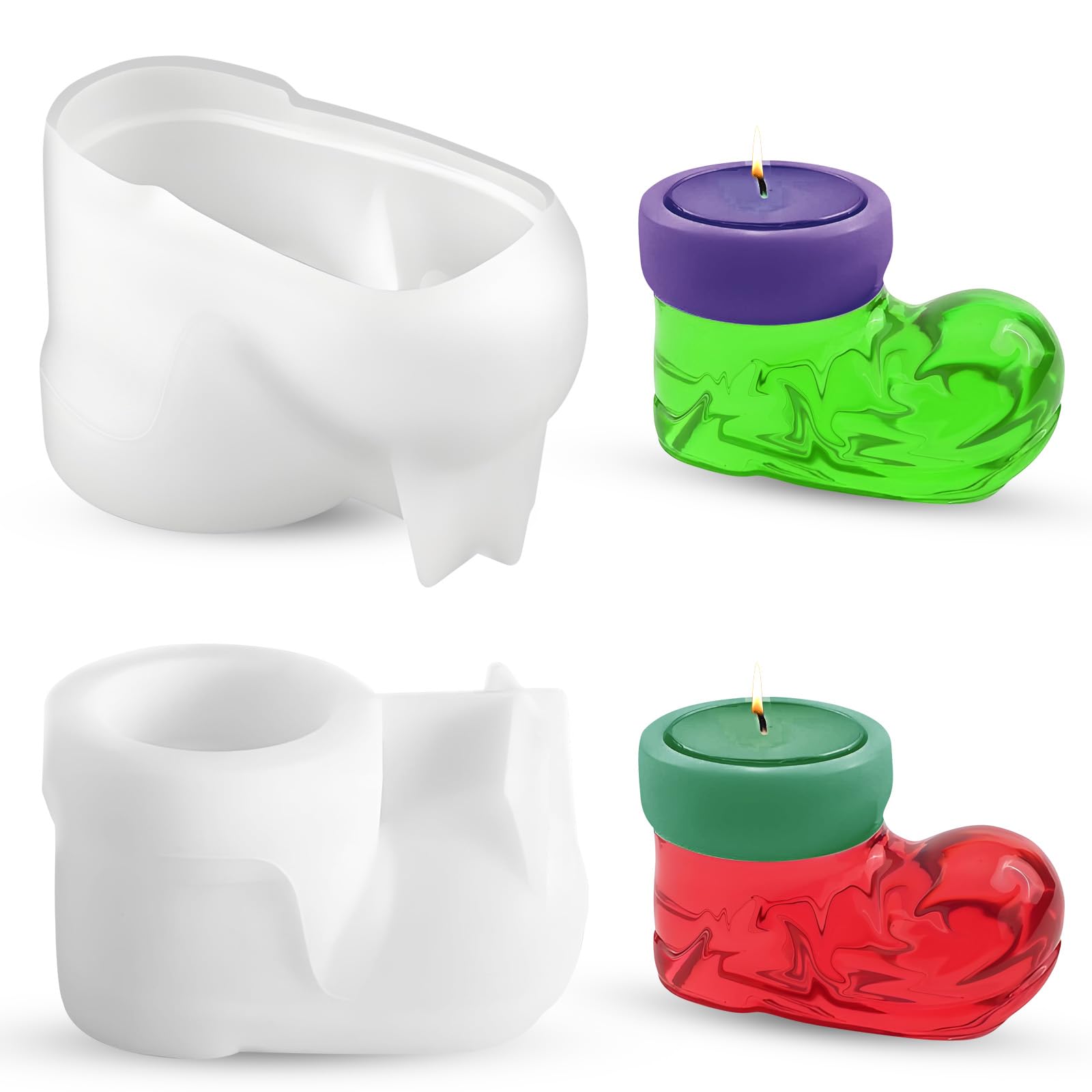 2Pcs Christmas Boots Resin Candle Molds, Winter Christmas Candlestick Resin Molds DIY Silicone Candle Decor Resin Mold, Xmas Silicone Resin Candle Holder Molds for Home Party Decoration Supplies