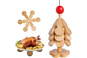 GENERIC Natural Wood Tree Trivet Set, Stand Like a Christmas Tree with 3 Wooden Trivets, Foldable Kitchen Wooden Trivet for Hot Dishes and Pans (Style A)