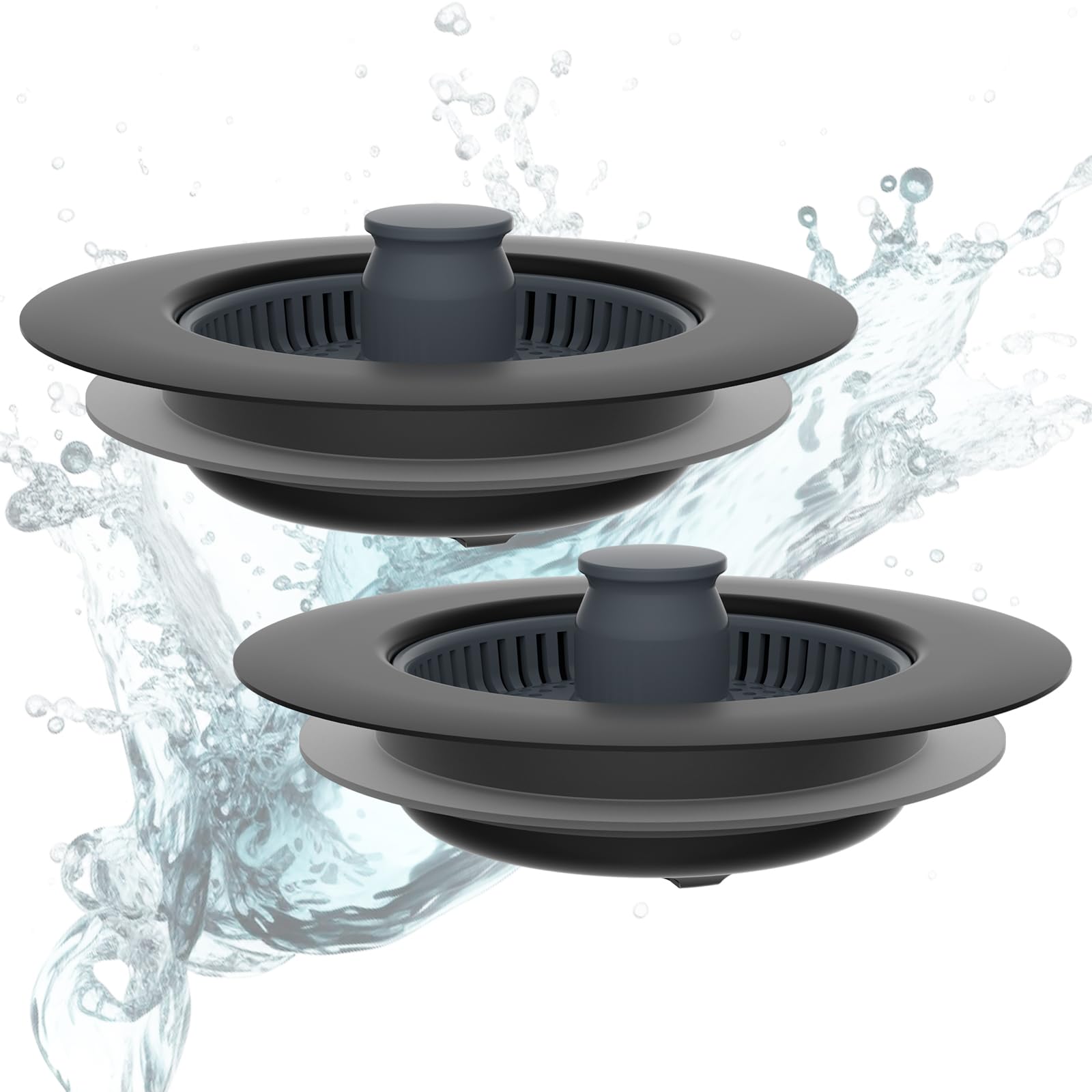 Hibbent 2 Set Kitchen Sink Plug,Kitchen Sink Strainer and Stopper Combo, Stainless Steel Stopper and ABS Strainer,Anti-Clogging,Kitchen Sink Strainer Plug,and Prevent Odors-Sinks Depth > 28mm-Black