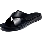 EGEBS Men's Leather Platform Orthotic Slides Sandals Open Toe Comfort Arch Support Hollow Slip On Slippers Summer Lightweight Anti-Slip Soft Bottom Casual Walking Beach Sandals