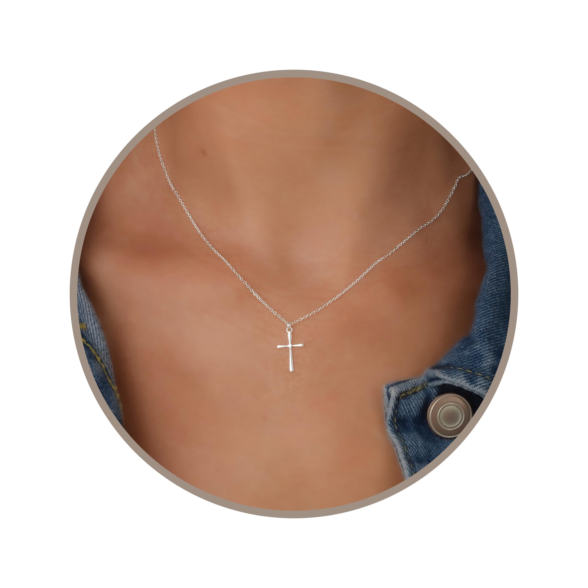 Photo 1 of Annika Bella Small Cross Necklace, 925 Sterling Silver Faith Jewelry, Religious Tiny Pendant Charm Necklaces, Gift for Her (Silver)