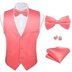 Barry.Wang Mens Coral Pink Formal Vest V-neck Slim