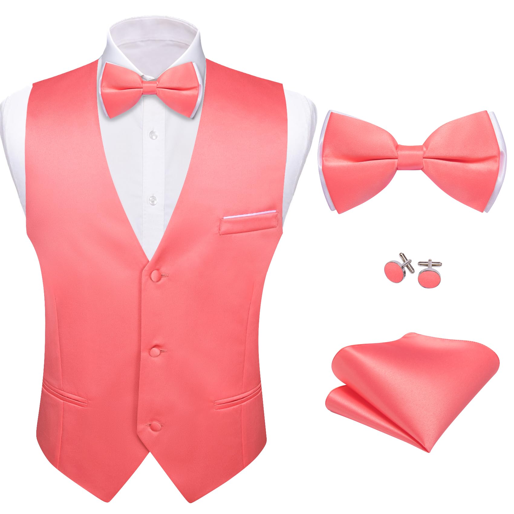 Barry.Wang Mens Coral Pink Formal Vest V-neck Slim