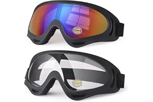 4-FQ Motorcycle Goggles Kids, 2 Pack Dirt Bike ATV Motocross Goggles Ski Goggles, Off Road Riding Goggles for Child, Anti-UV Dust Airsoft Glasses for Men Women Youth Adult (Black Frame/Color+Clear Lens)