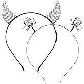ZITULRY Halloween Devil Horns Headband Rhinestone Skull Head Boppers Hair Band Sparkle Crystal Skeleton Headpiece Party Cosplay Props Dress Supplies Costume Hair Accessories for Women