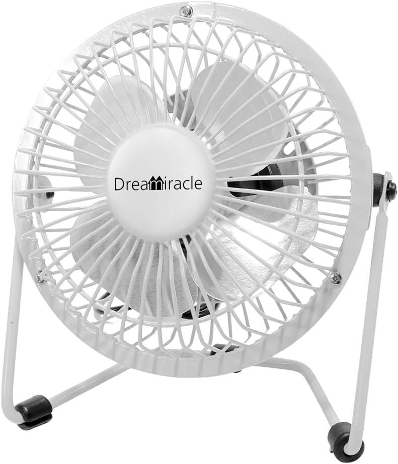 Dreamiracle Mini USB Desk Fan, Small Quiet Metal Desktop Table Personal Fan with 3.9 Feet USB Cable, Great for Office Room (White)