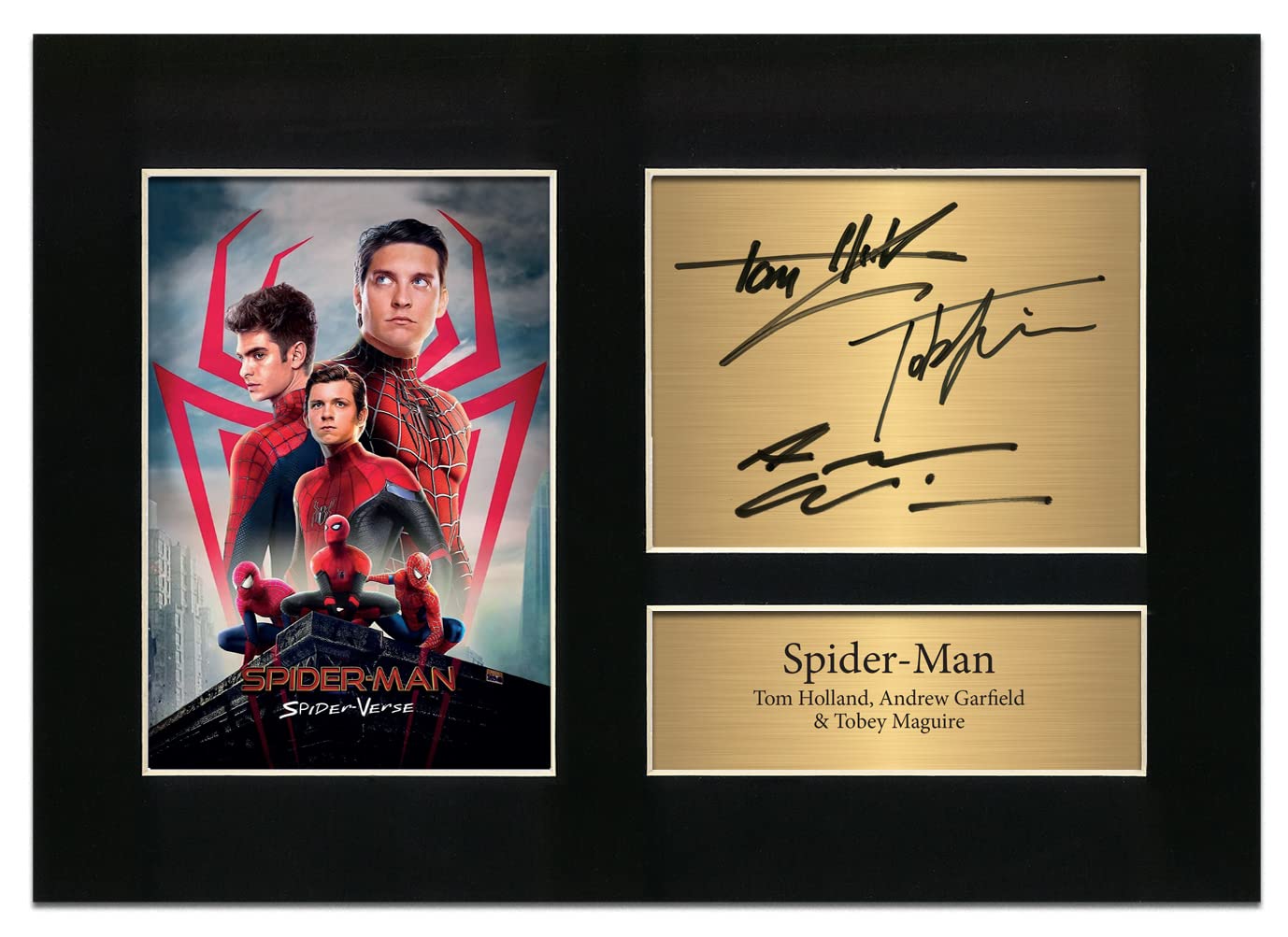 Zulu Image Spider-Man Signed by Tom Holland, Andrew Garfield & Tobey Maguire Spider Man Signed Memorabilia A4 Printed Autograph Photo Reproduction Print Picture Display No91, Black