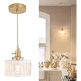 Shenmoyl Gold Vintage Pendant Light Kitchen Island, Brass Glass Pendant Light Fixture, Adjustable Hanging Light Lamp for Dini