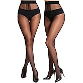 MERYLURE 20D Sheer Black Tights for Women, T-Crotch Ultra Thin Pantyhose High Waist Stockings Reinforced Toes 2 Pairs