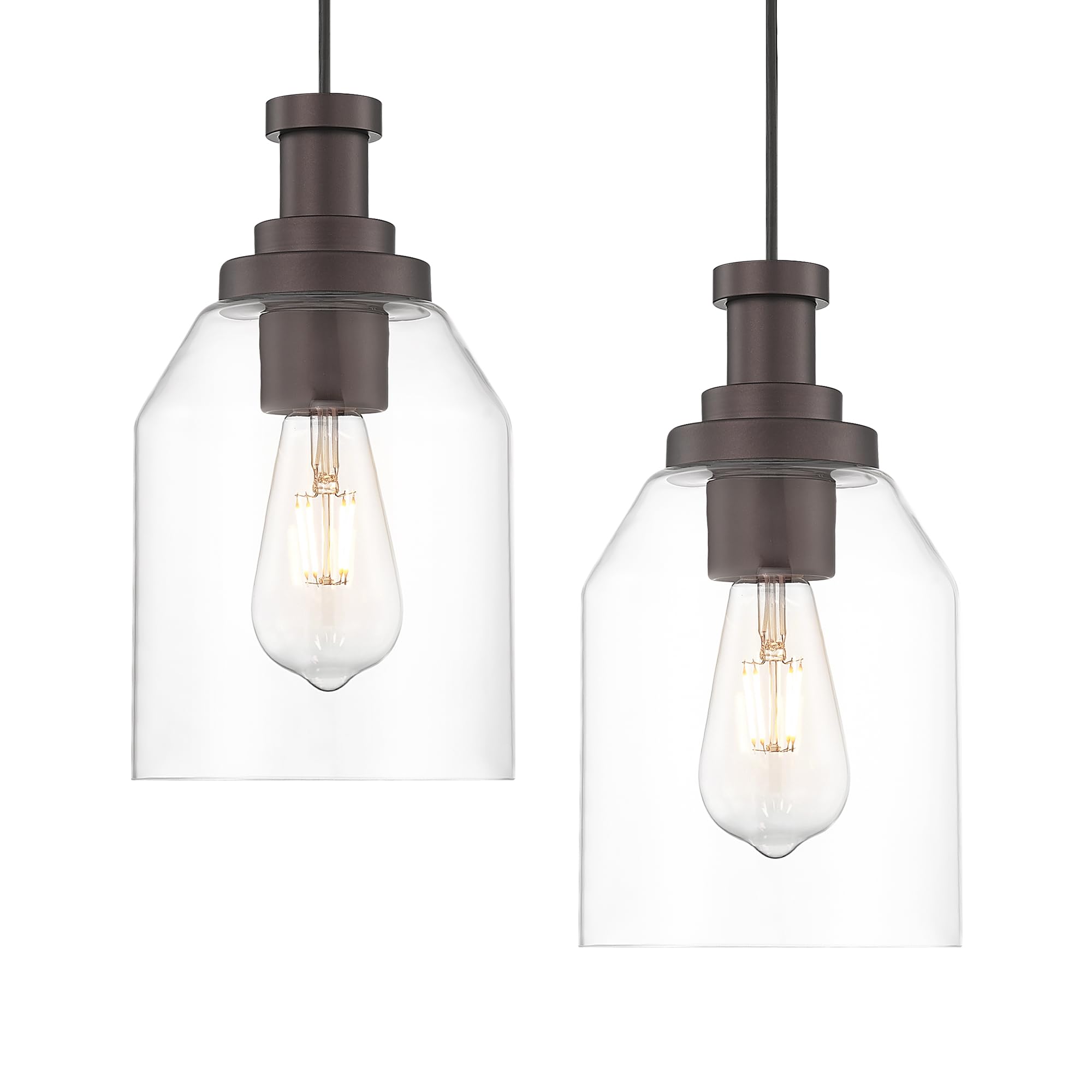 Photo 1 of zeyu 2 Pack Farmhouse Hanging Pendant Lights Kitchen, Large Kitchen Pendant Lighting Over Island, Clear Glass Shade, Oil Rubbed Bronze Finish, ZG33M1L-2L ORB