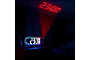 LED Changing Projection Alarm Clock with Ceiling Flip Display USB- Bedside Clock RGB Show Temperature Unit Converter (C/F) Di
