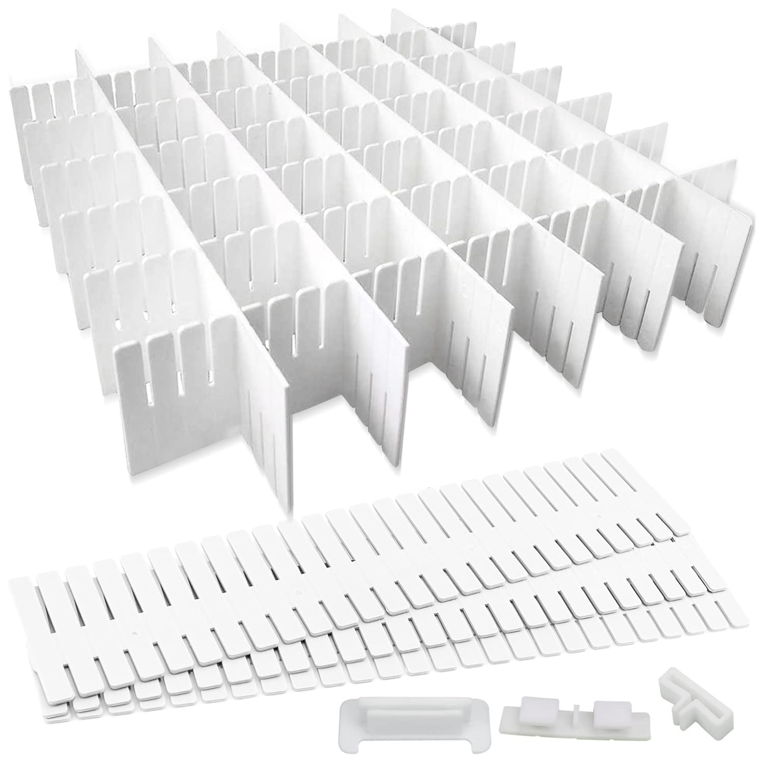 GIAK Drawer Dividers Adjustable Drawer Organizer 16 PCS White Drawer Organiser 32 x 7 cm DIY Cut at Will for Socks, Underwear, Makeup, Kitchen, Bedroom, Dresser