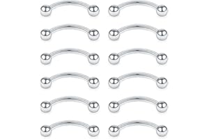 SCERRING 12PCS 16G Stainless Steel Curved Barbell Eyebrow Tragus Helix Ear Belly Lip Ring Body Piercing Jewelry
