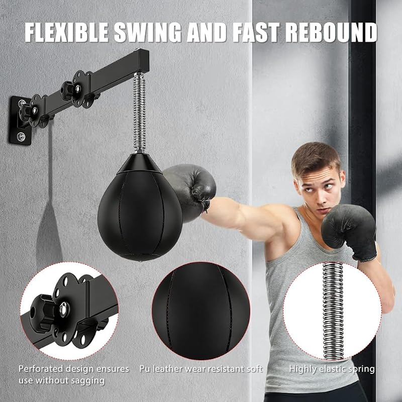 Table de punching ball - Pour montage mural - Avec suspension - Sac de frappe suspendu avec ressorts - Pour la gym à la maison, l'entraînement, la réduction du stress - Noir