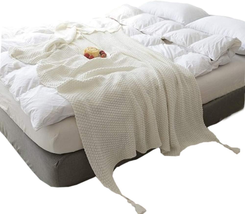 LakeMono Super Soft Knit Throw Blanket, Cozy 100% Cotton Cable Cover Crochet Knitted Blanket Multi Color