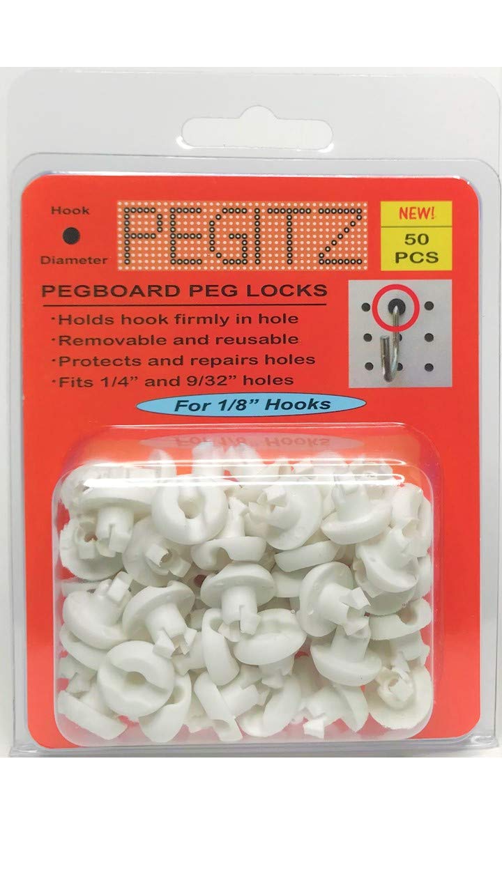 Pegitz Pegboard Peg Locks 50PCS (1/8 inch, White)