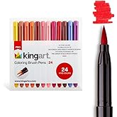 KINGART PRO 24 Watercolor Brush Pens - Premium Blendable Coloring Markers for Adults & Kids - Flexible Tip for Fine Lines & Calligraphy Lettering - Non-Toxic Art Set for Drawing.