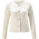 winkbay Women's Button Up Cardigans Elegant Crew Neck Long Sleeve Knit Sweater Outerwear