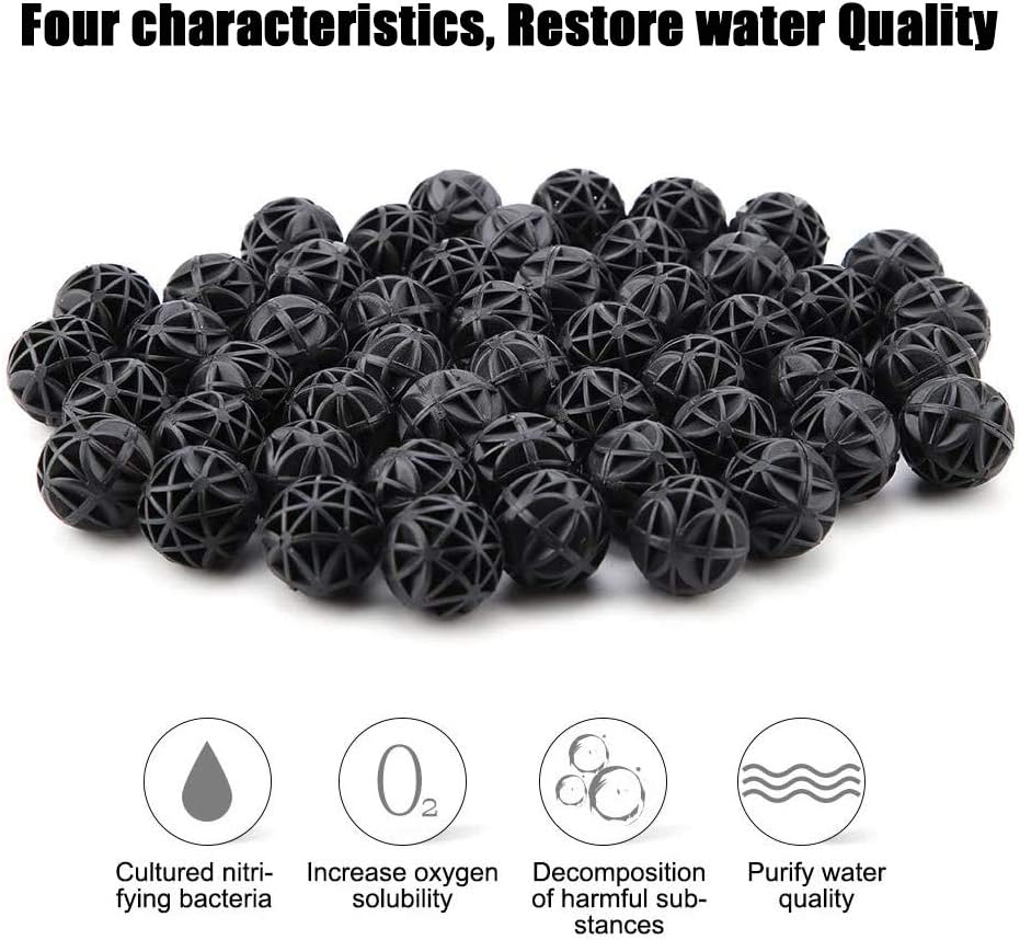 WZYTEU 100 pcs Bio Balls, 26mm Biological Filter Media Water Filter Material with Cotton for Aquarium Fish Tank Pond (Black - Image 4