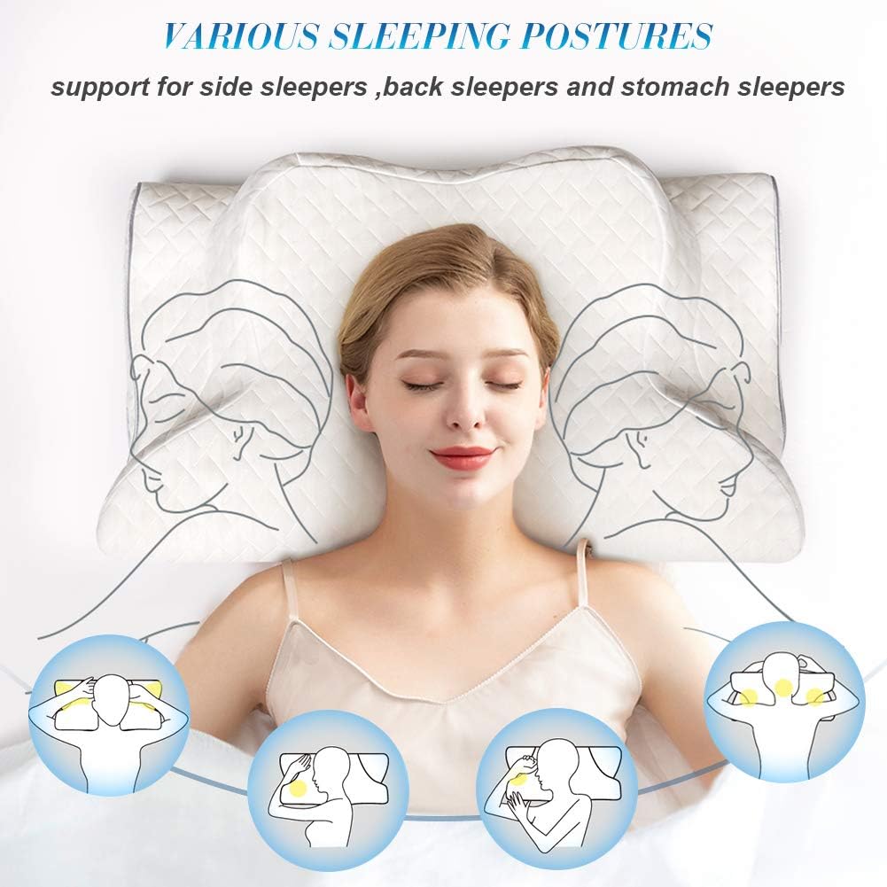 HOKEKI Memory Foam Pillow,Cervical Support Pillow for Side Sleepers,Orthopedic Contour Pillow for Neck Pain,Ergonomic Bed Pillows for Sleeping,Posture Pillow for Back and Stomach Sleep,with Pillowcase: Home & Kitchen