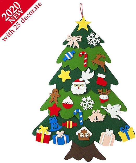 Albero Di Natale A Parete Amazon.2020 Albero Natale Feltro Per Bambini 3 2ft Diy Albero Di Natale Piccolo Addobbi Albero Di Natale Albero Di Natale Feltro Con 25 Ornamenti Natale Regali Home Porta Parete Decorazione Amazon It Casa E