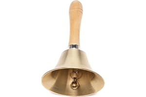 Extra Loud Solid Brass Hand Call Bell with Wooden Handle (4.3''D)