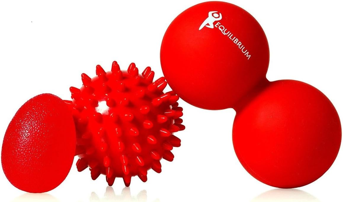 GIVE IT A TRY! Massage Ball Roller Set of 3 - Foot, Back Pain Spiky, Lacrosse Yoga Ball Therapy Tool for Trigger Point Tight & Sore Muscles, Hand Grip Strengthener + FREE Booklet & Bag