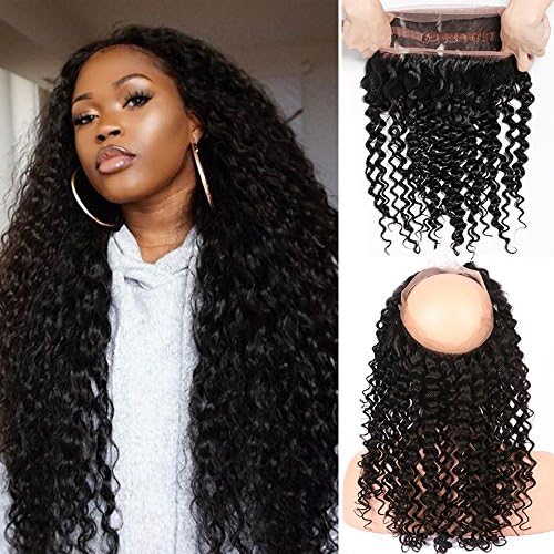 Windmemory Deep Curly Wave 360 Lace Frontal Only 10 12 14 16 18 20 Inches Brazillian Unprocessed Human Hair Natural Color for Women Cheap Can Be Dyed Restyled