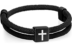 TempBeau Braided Men Rope Cross Bracelet - Adjustable Tree of Life Cord Surfing Bracelet, Handmade Nautical Navy Marine String Bracelet with Metal Knot, Easter Women Bracelets Gifts