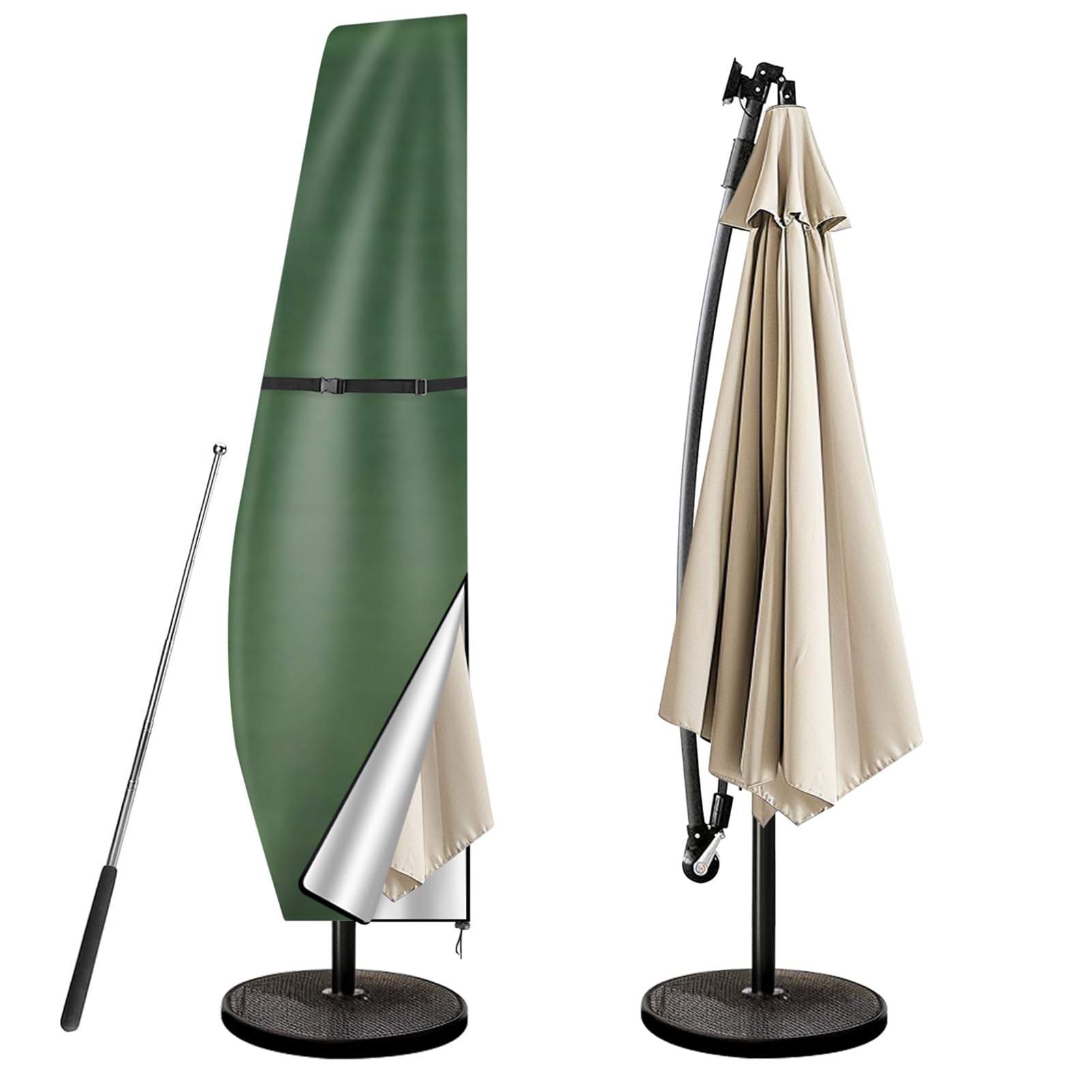 wiipara Parasol Cover with Rod, Parasol Protective Cover fit for Waterproof UV-Block Windproof Large Umbrella Cover with Zip and Storage Bag for Garden Outdoor (Green, 265x40x70/50(bottom) cm)