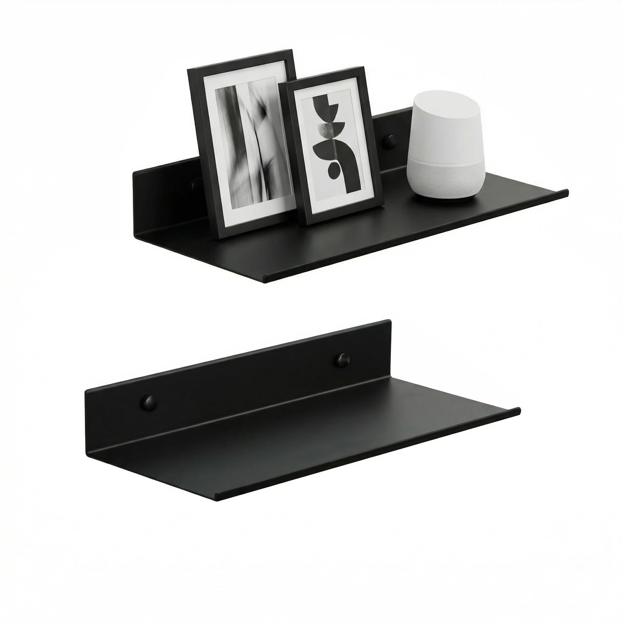 Z metnal Small Floating Shelves, 25cm Mini Black Shelf for Wall, Display Wall Shelf for Bedroom Bathroom Living Room, Spice Racks for Kitchen, 2 Pack