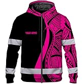 Aloha Hivis Polynesian High Visibility Hoodie For Men With Zip Hawaiian Custom Name Floral Reflective Safety Workwear 2