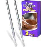 2 Pcs Pottery Scoring Tool Ceramics, 5.33 In, Stainless Steel Pottery Tools | Clay Scoring Tool Set; Feather Wire Texture; Aluminum Alloy Handle, Knurled Grip; for Air Dry Clay Sculpting, and Texturing