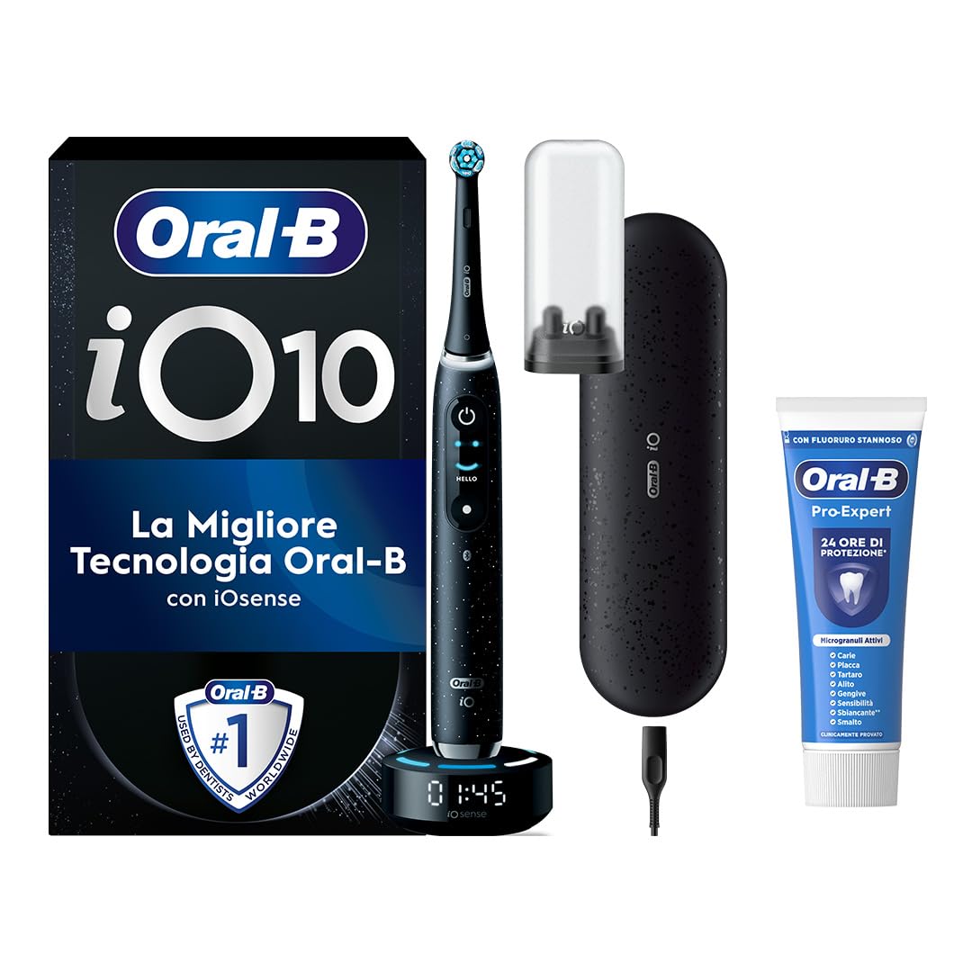 Oral-B Spazzolino Elettrico Ricaricabile iO 10 Nero, 1 Spazzolino Elettrico, 1 Testina, Custodia Da Viaggio Ricaricabile + Dentifricio Oral-B Pro Expert, Per Una Pulizia Denti Efficace