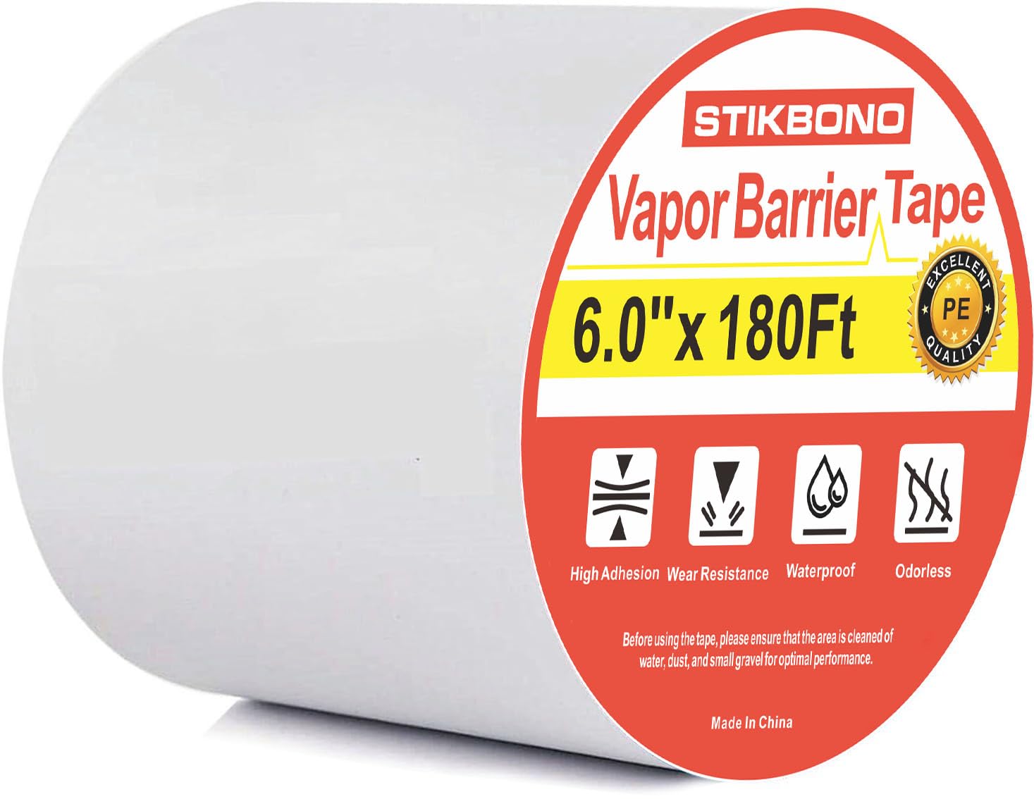 Photo 1 of STIKBOND Vapor Barrier Tape 6 Inch x 180' x 4mil 1-Pack Moisture Barriers Seal Seam Tape, White Polyethylene Tape for Crawl Space,Waterproof, Underlayment,Metal and Plastic Sheeting