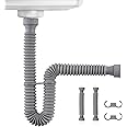 iFealClear 2 Pack 1-1/2" P-Trap Pipe, Flexible Sink Drain Pipe with 4 Rubber Sealing Rings, Drain Pipe Expandable 11"-34.5" P Trap Tubing Pipe for Kitchen and Bathroom Sink, Garbage Disposal, Gray