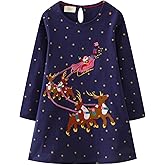Girls Long Sleeve Dress Casual Cartoon Appliques Jersey Dresses 2-7T