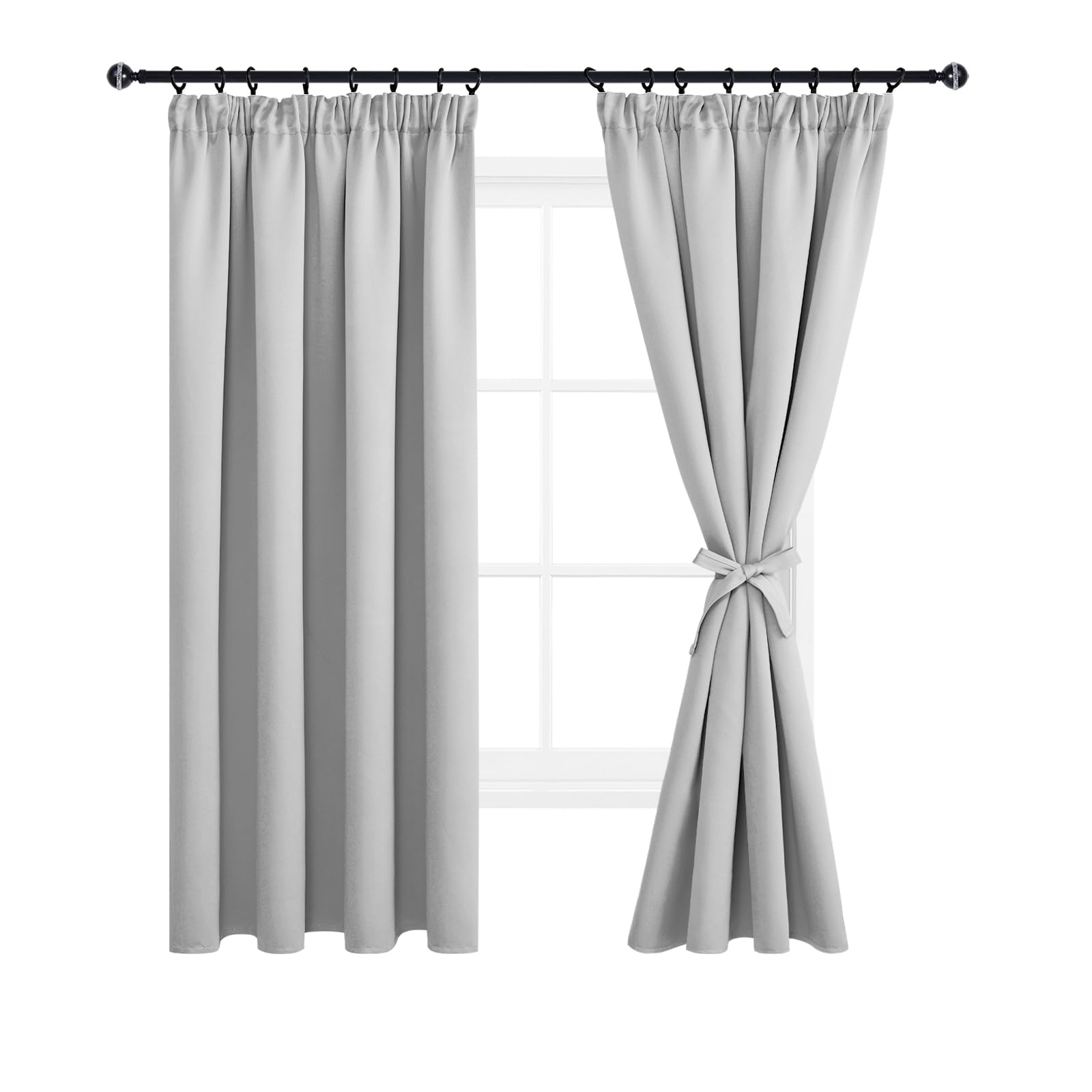 DWCN Blackout Curtains for Bedroom Thermal Insulated Curtain with Tiebacks Pencil Pleat Curtains for Living Room 46 x 72 inch Length, Silver Grey, 2 Panels