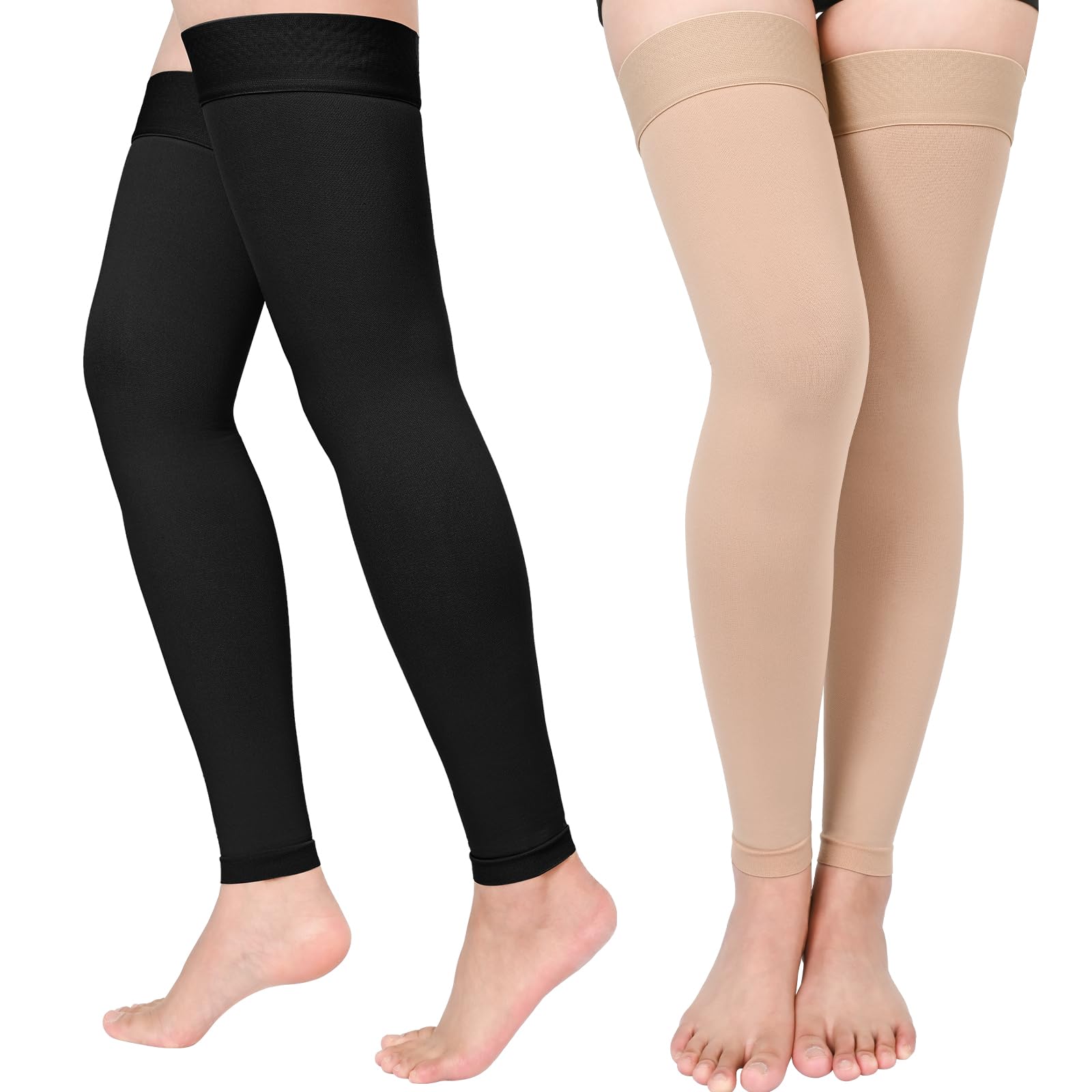 Photo 1 of 2 Pairs Compression Stockings for Women & Men, Thigh High Length 15-20mmHg Graduated Compression Socks for Nursing Sports Varicose Veins, Dot Top, Footless, Mix,4XL