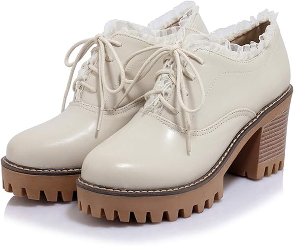 Amazon Thld レディース オックスフォードシューズ カジュアルシューズ レースアップシューズ おじ靴 7cmヒール ウィングチップ プラットフォーム 痛くない 歩きやすい 大きいサイズ 小さいサイズ レースアップ ビジネス 仕事 おじ靴 レースアップ