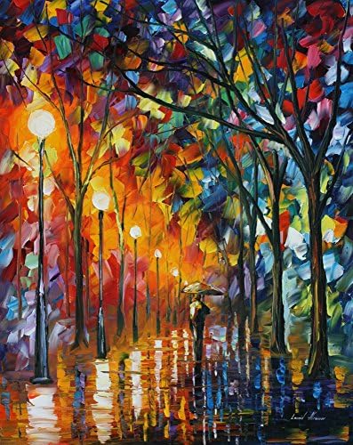 Leonid Afremov Original Image From Painting The Stroll Under The Rain Print On Artistic Cotton Canvas, Size: 20"X24"