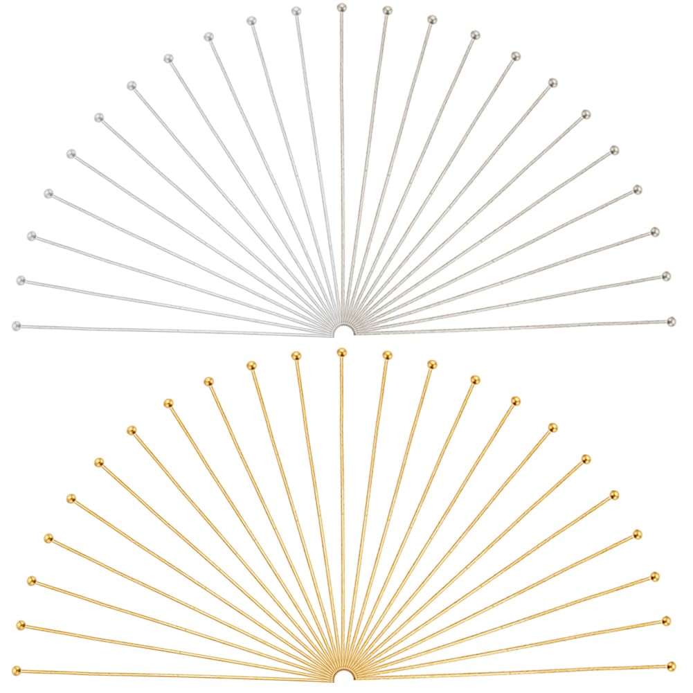 SUNNYCLUE 1 Box 500Pcs 50mm Ball Head Pins Gold Earring Pins Silver Brass Small Round Ball Headpin Long Earring Findings Pins for jewellery Making Earring Charm Bracelet Accessories Supplies DIY Craft